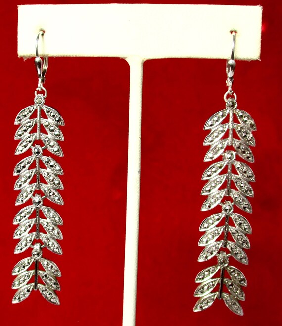 Pair of Vintage 3-Inch  Articulated Sterling Silver Leaf Earrings/Hippie/Boho