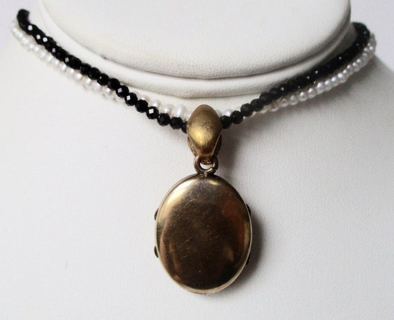 Antique Victorian Brass  Locket Necklace With Ony… - image 7