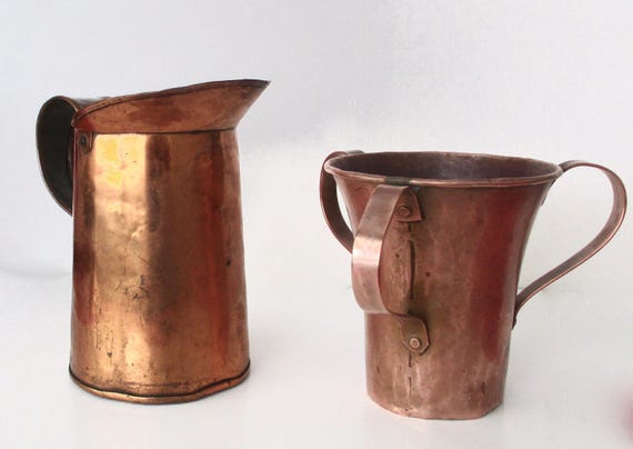 Antique Copper Planter/Vase  & Antique Copper PItcher