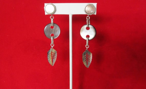 Pair of Antique 3-Inch  Mother-of-Pearl Screw Back Earrings/Wedding