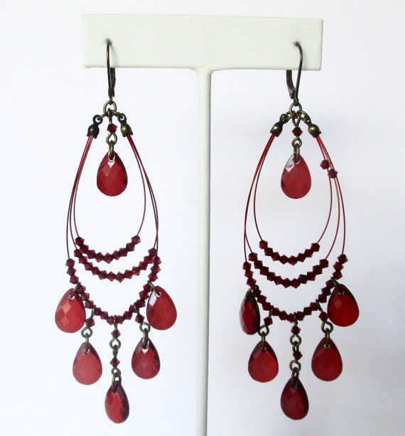 Pair of Vintage 4-Inch Deep Red/Burgundy Lucite G… - image 1