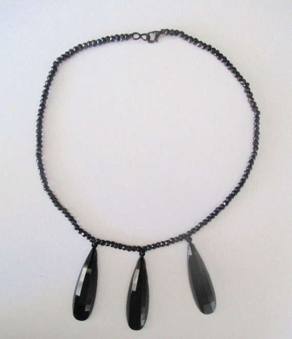 Vintage Deco French Jet & Black Spinel Bead Choker - image 2