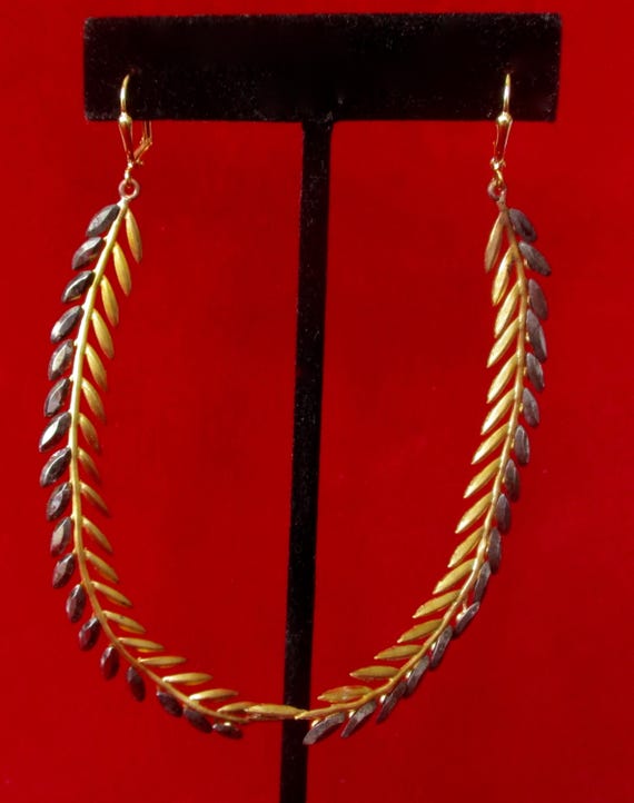 Pair of Unique Antique Cut Steel & Brass "Shoulder Duster" Branch  Earrings