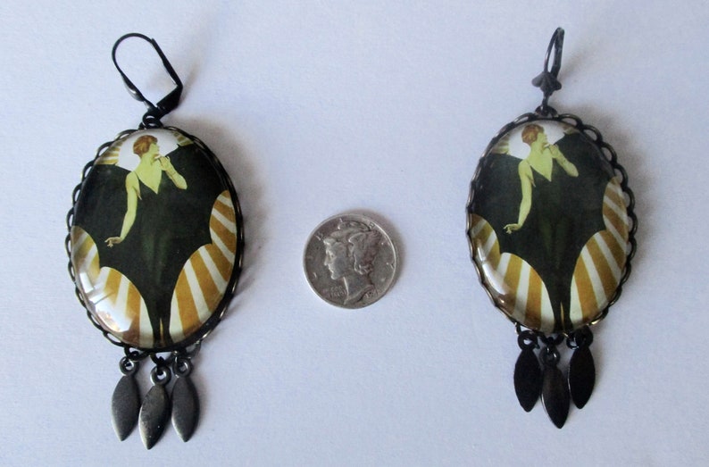 Pair of Art-Deco 3-Inch Earrings/Boho/Steampunk image 7