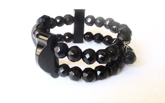 Victorian French Jet (Black Glass) Bead Coil Wrap… - image 1