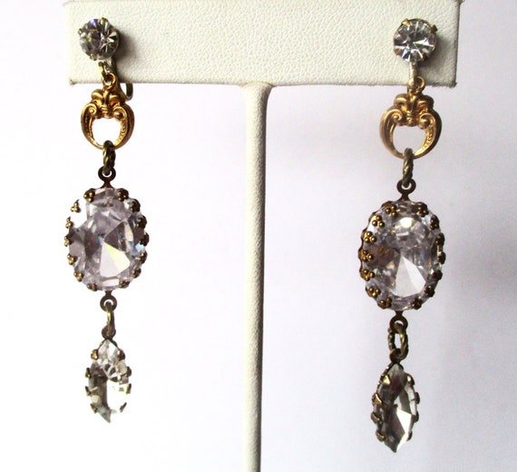 Pair of Vintage Crystal & Brass Screw-Back Earrings
