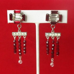 Pair of Vintage Red & Clear Crystal Deco Screw Back Earrings from the 1930&#39;s