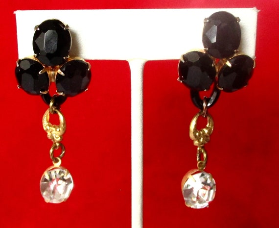 Pair of Vintage French Jet & Crystal Clip Back Earrings