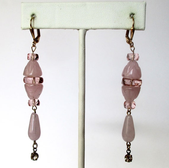 Pair of Vintage Deco Crystal 3-Inch  Earrings - image 1