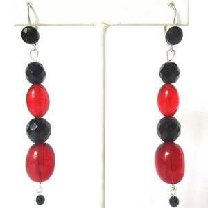 Pair of Vintage Sterling Silver  Red Crystal & French Jet Earrings
