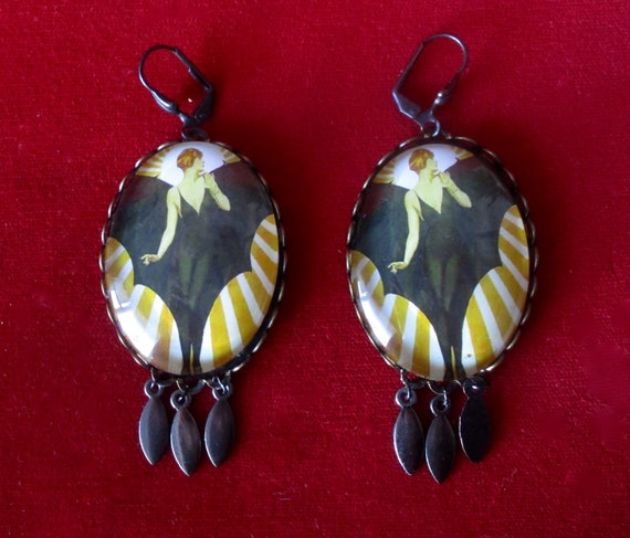 Pair of Art-Deco 3-Inch Earrings/Boho/Steampunk - image 4