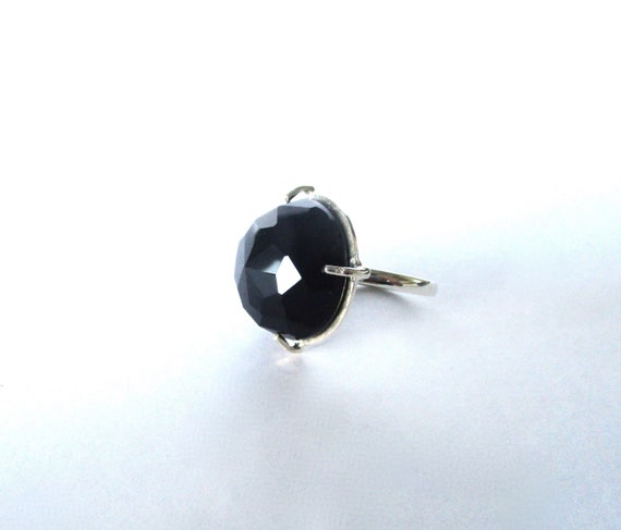 Black Rose-Cut Onyx Ring Set in Sterling Silver