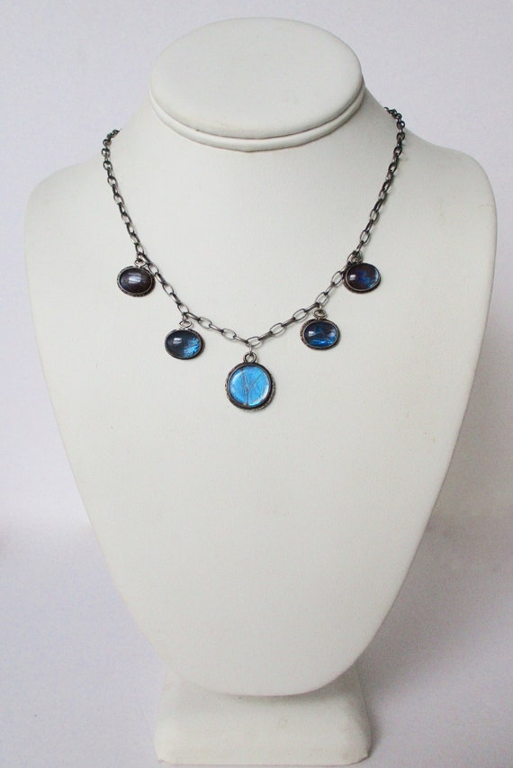 Antique Thomas L Mott Butterfly Wing & Sterling Silver Choker /Necklace/Boho/Shabby Chic/Hippie