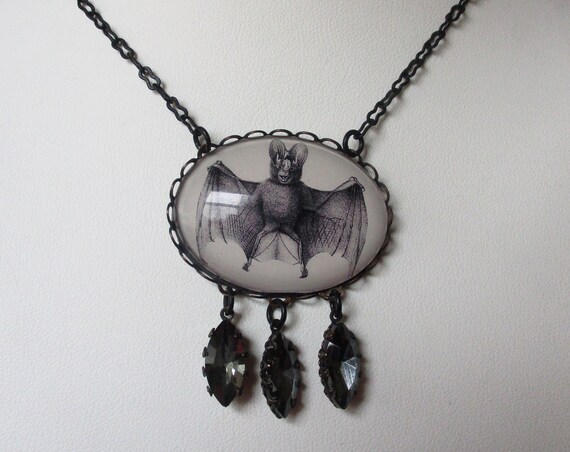 Vintage Bat Crystal Necklace/Boho/Hippie/Steampun… - image 4