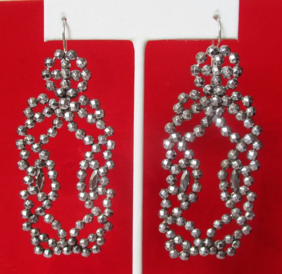 Pair of Large Antique 3.25-Inch Cut Steel Earrings - image 3