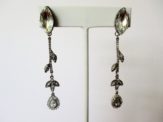 Pair of Vintage Sterling Silver & Crystal Screw Back Vine Earrings/Boho/Shabby Chic/Hippie
