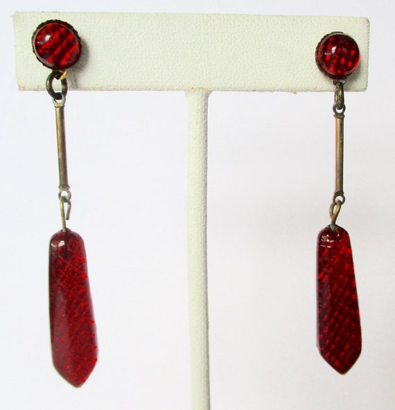 Pair of Art-Deco Vauxhall Glass Earrings - image 3