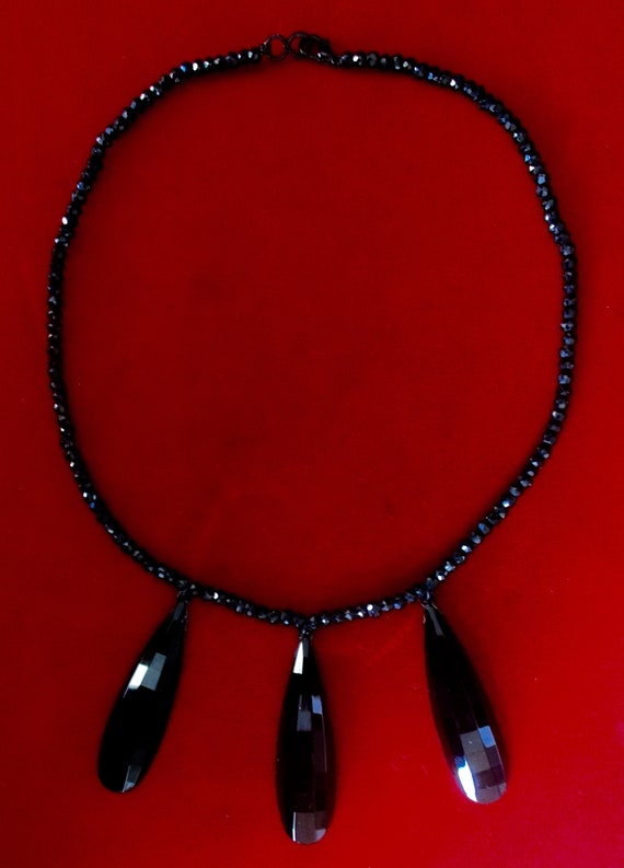 Vintage Deco French Jet & Black Spinel Bead Choker - image 3