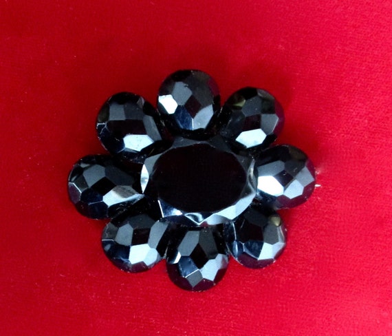 Antique French Jet (Black Glass) Flower Pin/Brooch - image 1