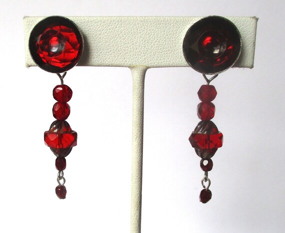 Pair of Vintage Deco Red Crystal & Sterling Silve