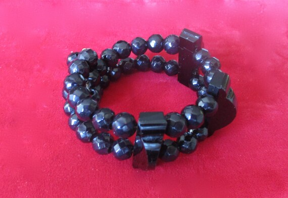 Victorian French Jet (Black Glass) Bead Coil Wrap… - image 2