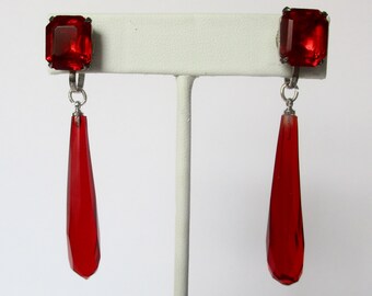 Pair of Vintage Art-Deco Red Crystal Screw Back Earrings