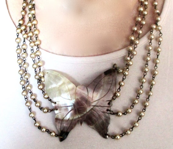 Vintage Mother-of-Pearl & Glass Pearl Necklace/We… - image 5