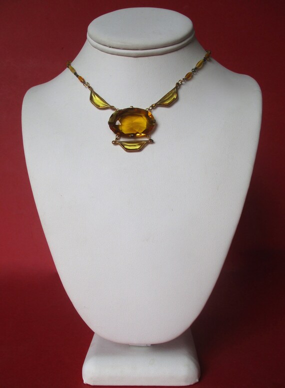 Antique Art-Deco Yellow Crystal Pendant Choker Ne… - image 2