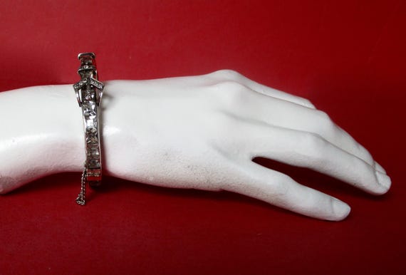 Antique Art-Deco Sterling Silver & Paste Buckle Bangle Bracelet