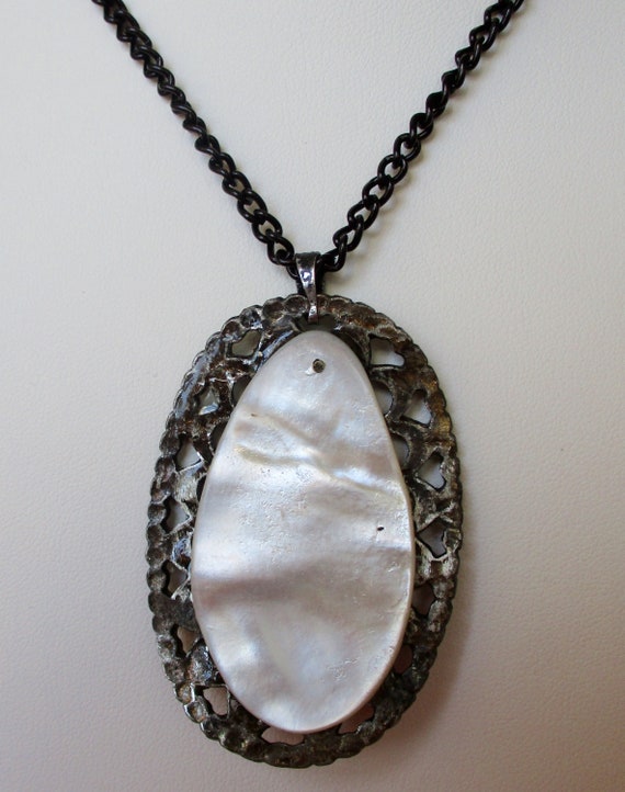 Antique Marcasite & Mother-of-Pearl Pendant Neckl… - image 4