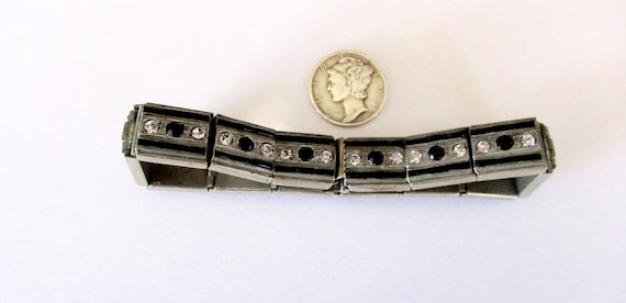 Antique Art Deco Rhodium-Plated & Paste Bracelet/… - image 6