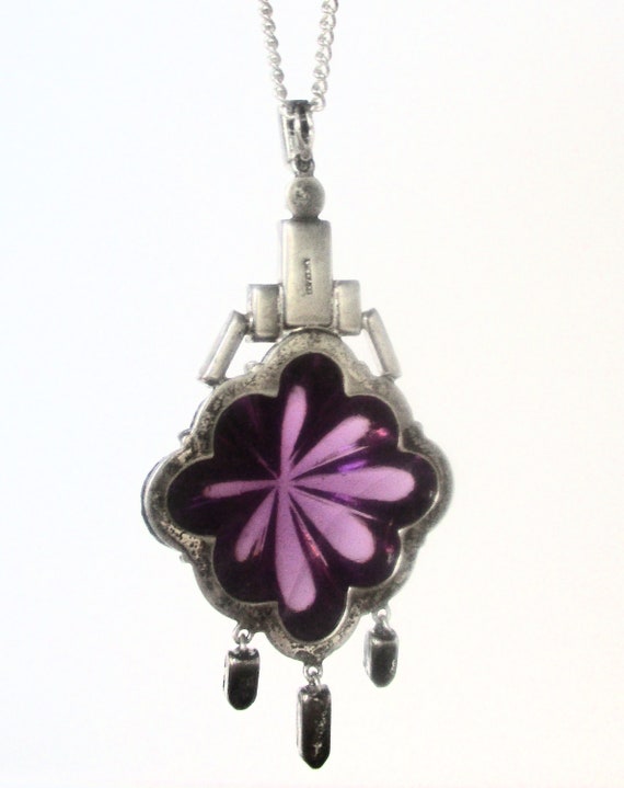 Art-Deco Amethyst Paste & Sterling Silver Necklac… - image 7