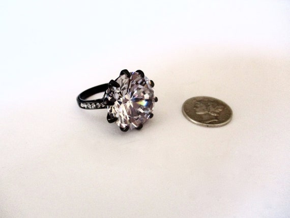 Bling Ring with 22.7 Carat Round Cubic Zirconia Clear Stone/Solitaire Ring/Steampunk/Shabby Chic/Wedding
