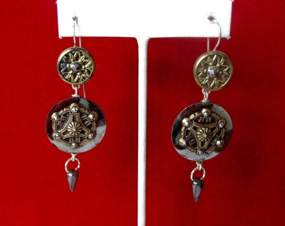 Pair of Antique Cut Steel & Brass Earrings