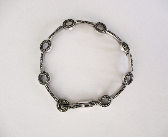 Vintage Sterling Silver & Marcasite Bracelet - image 2