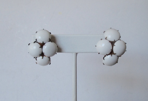 Pair of Mid-Century White Milk Glass Screw Back Earrings