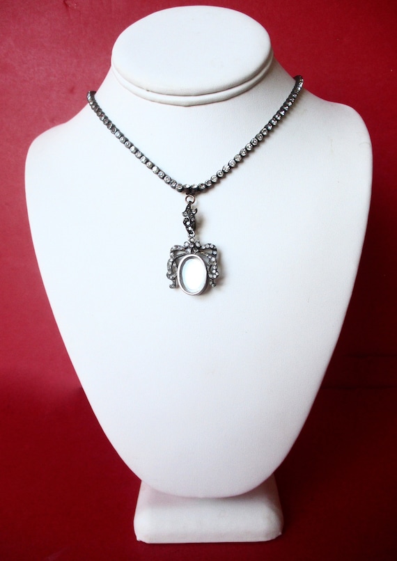 Antique Edwardian Silver Riviere Paste Necklace W… - image 2