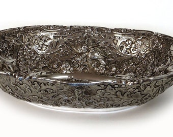 Silver Oval Fruit Bowl- Sterling Silver Frames- Officially Stamped by The 925 Inc. ; 12.5 x 10.5 and 15 x 10.5