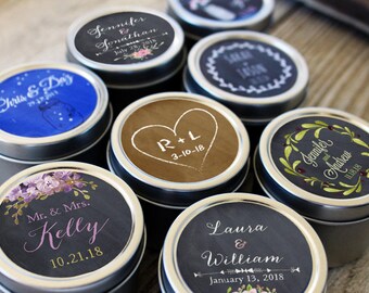 set of 100 wedding candle favor 2oz tins with custom