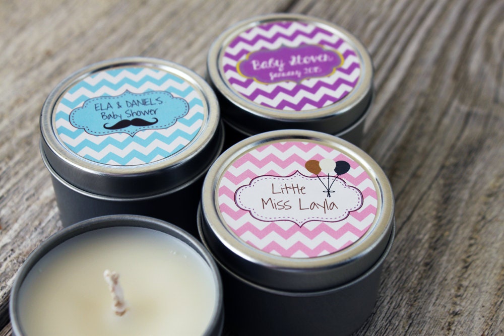 25 Custom Baby Shower Candle Favor 2oz Tins With Custom Labels
