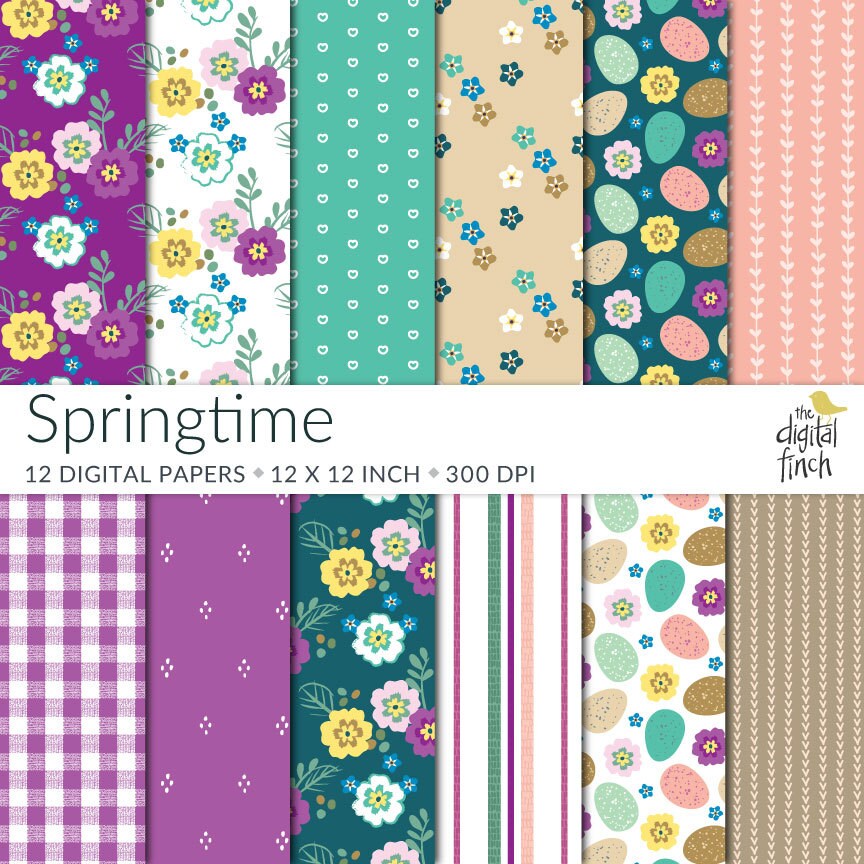 Teal Bird Digital Papers 12 x 12 300 dpi