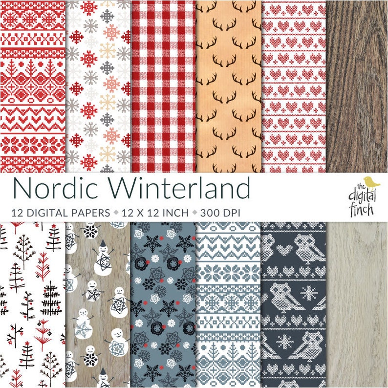 Nordic Pattern Digital Papers Winter Scrapbooking Paper - Etsy