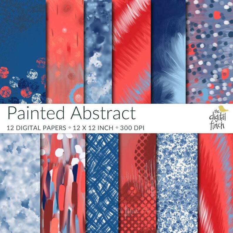 4th of July Papers - Painted Abstract Digital Papers - red white
