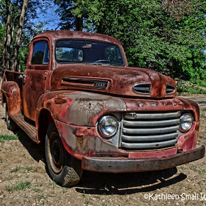 caminhão Ford velho, caminhão velho enferrujado, descoberta do Etsy, cartão de foto, tendências, fotografia de veículos, cartão exclusivo, para ele, arte da caverna do homem, arte de garagem, Ford enferrujado