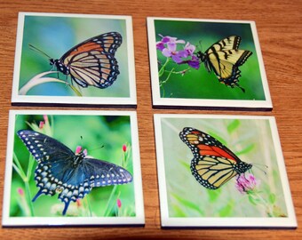 Ceramic Tile Butterfly coasters!! Set of 4