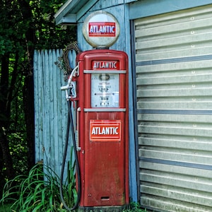 antique gas pump,red gas pump,garage art,unique art,antique photography,home decor,wall art,Etsy find,trending,gift idea,wall decor