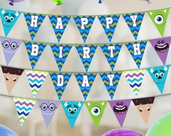 Monsters Birthday Banner Printable • Instant Download Party Decor • Cute Monster Happy Birthday Garland PDF