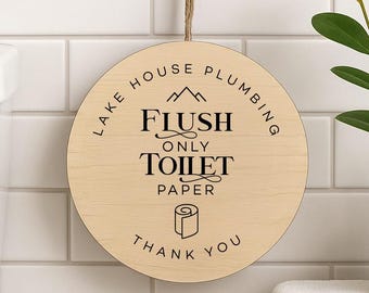 Badkamerbord Lake House | Herinnering toiletpapier alleen doorspoelen | Rustiek houtdecor van Airbnb | Cadeau verhuurder vakantiewoningen
