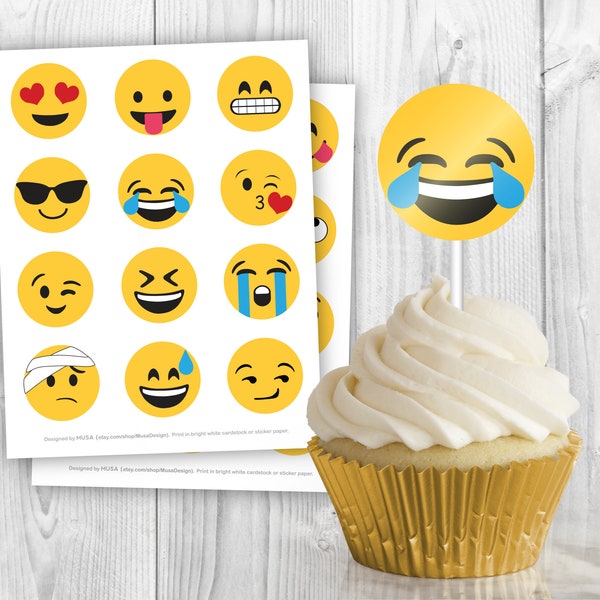 Instant Download: Emoji Cupcake toppers, stickers, labels