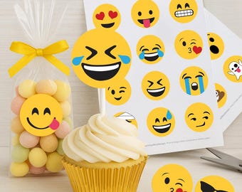 Instant Download: Emoji Cupcake toppers, stickers, labels